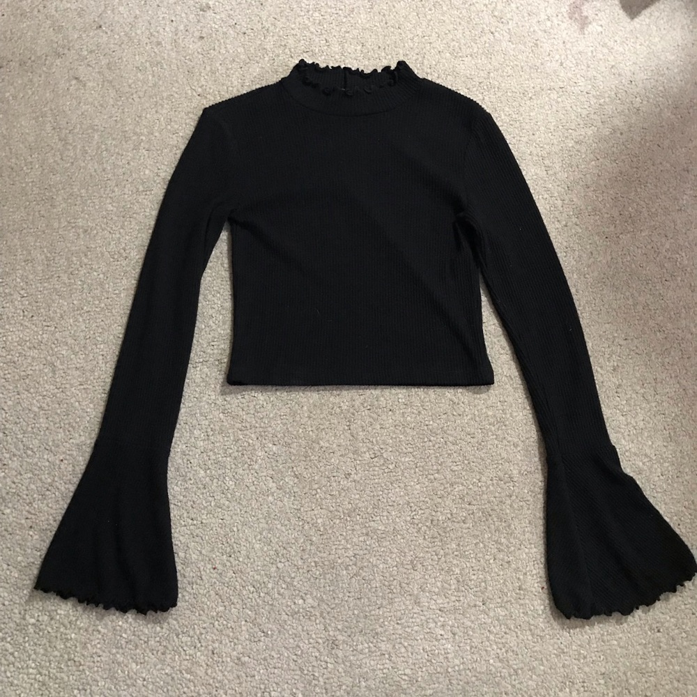 Ruffled Bell Sleeve Turtle Neck